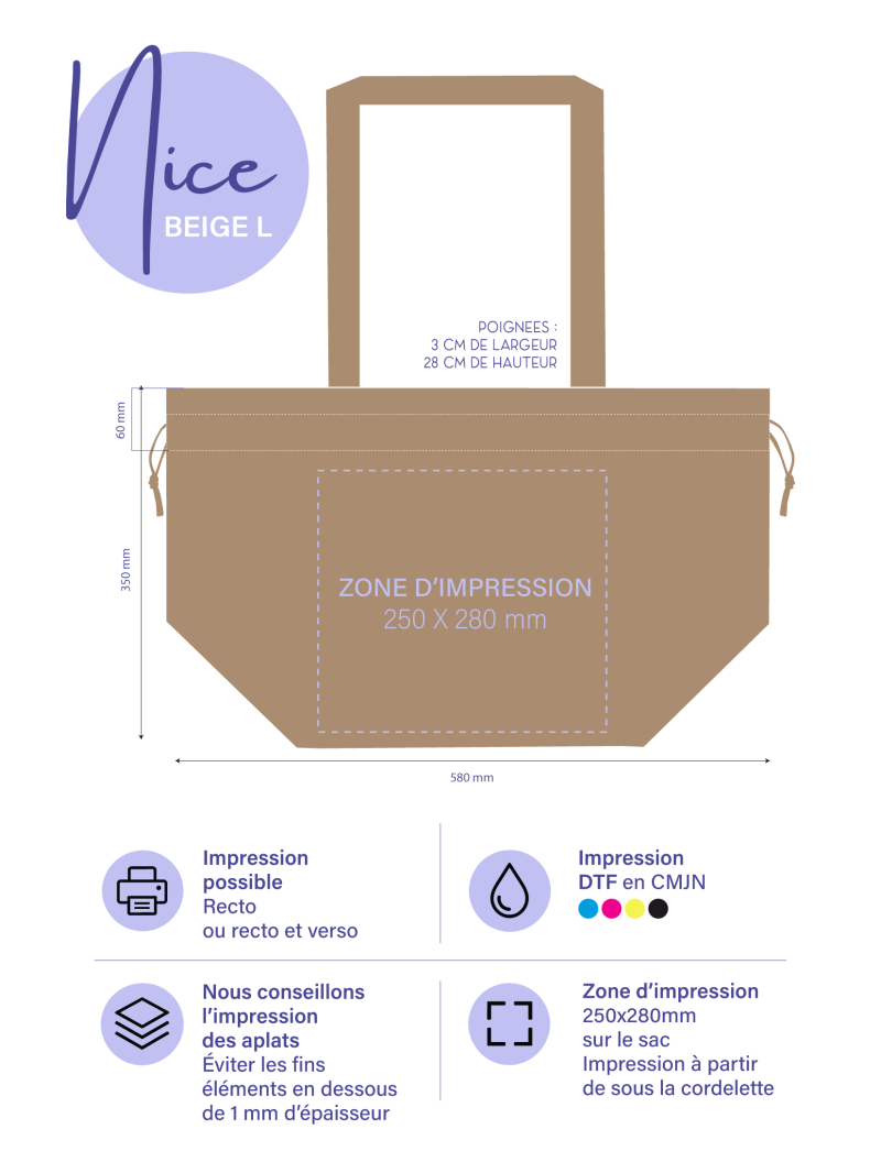 Sac Non Tissé Personnalisé Beige - Cabas Publicitaire Nice L | Moonpack