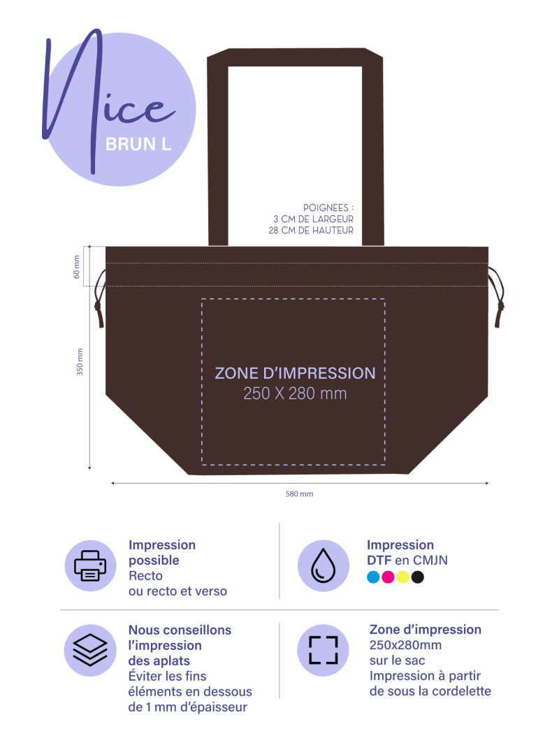 NONWOVEN DRAAGTAS "NICE" BRUIN - L (58x24x35cm)