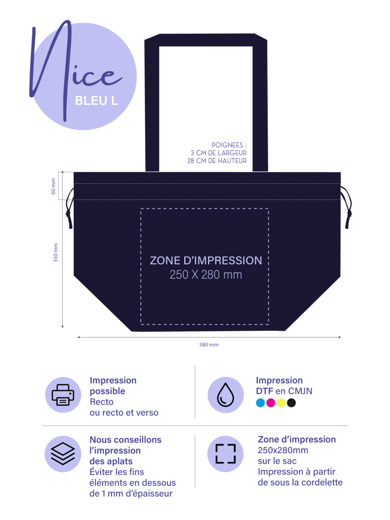 DRAAGTAS NICE - MARINE BLAUW L  (58x24x35cm)