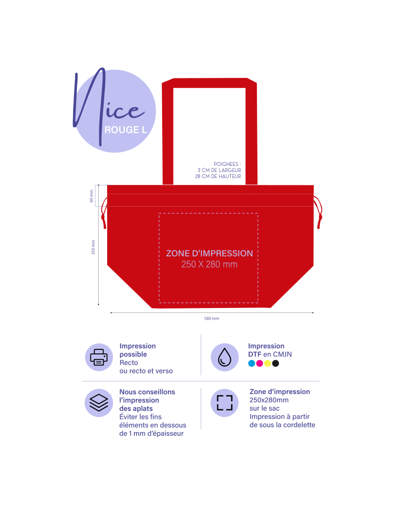 Bolso reutilizable Nice Rojo L (58x24x35cm)