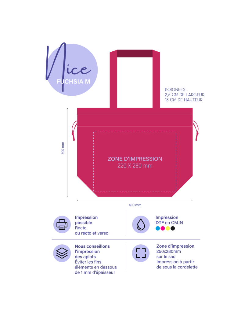 Nice Reusable Bag Fuchsia - M (40x14x30cm)