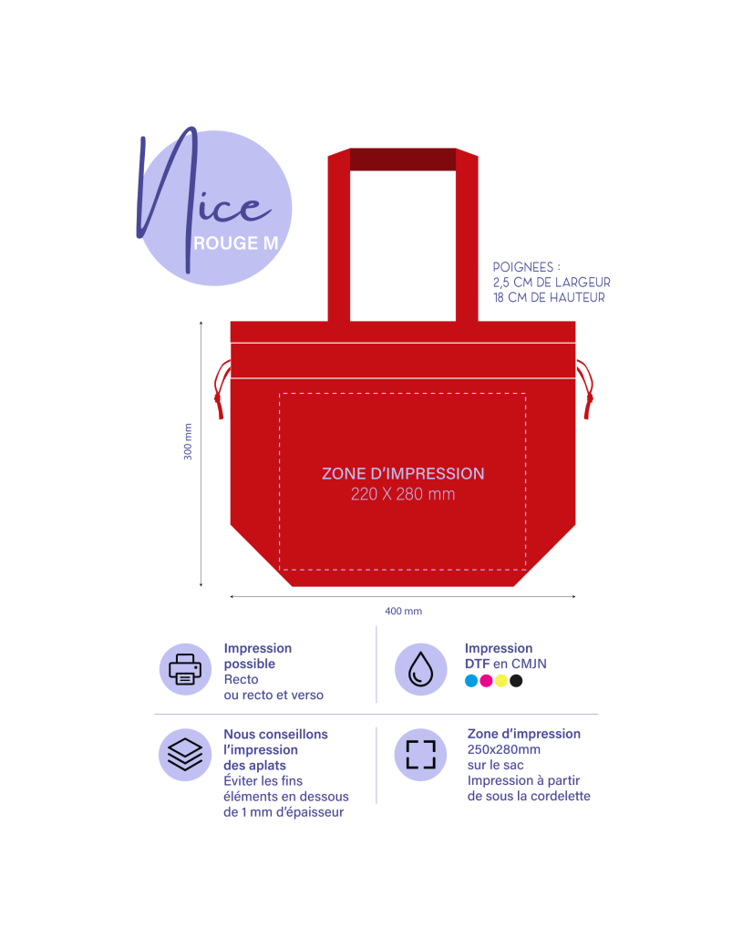 Sac Non Tissé Personnalisé Rouge – Cabas Publicitaire modèle Nice M | Moonpack