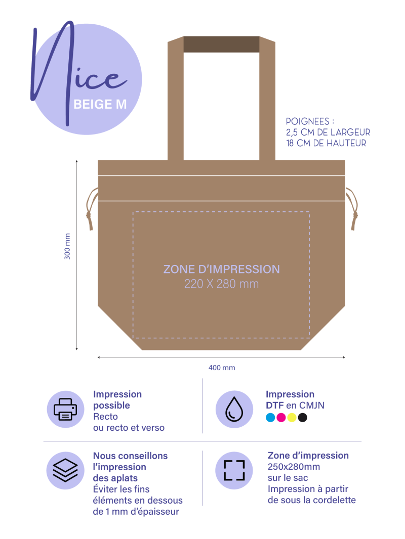 Bolso reutilizable Nice Beige - M (40x14x30cm)