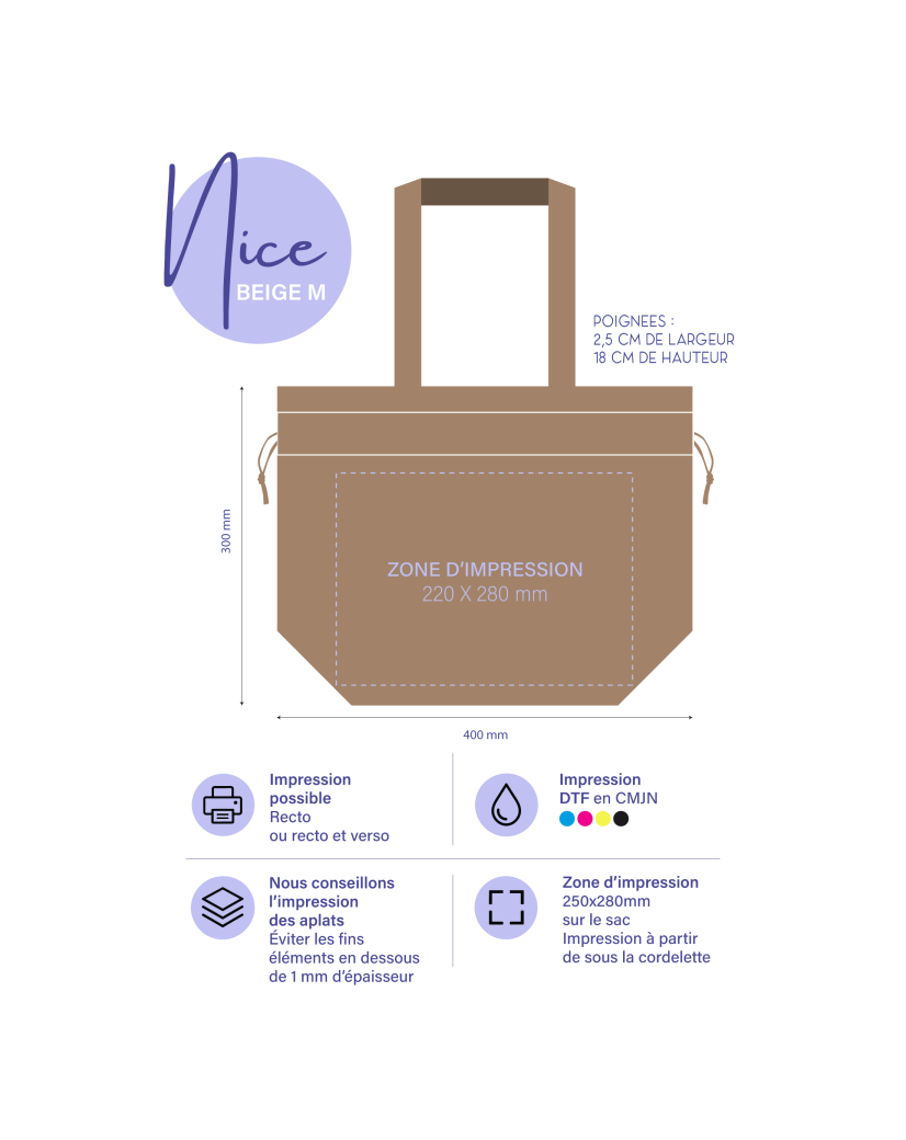 Bolso reutilizable Nice Beige - M (40x14x30cm)