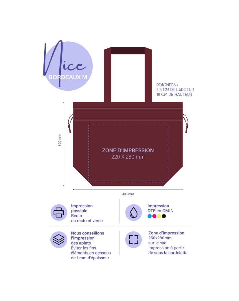 Nice Tragetasche Bordeaux - M (40x14x30cm)