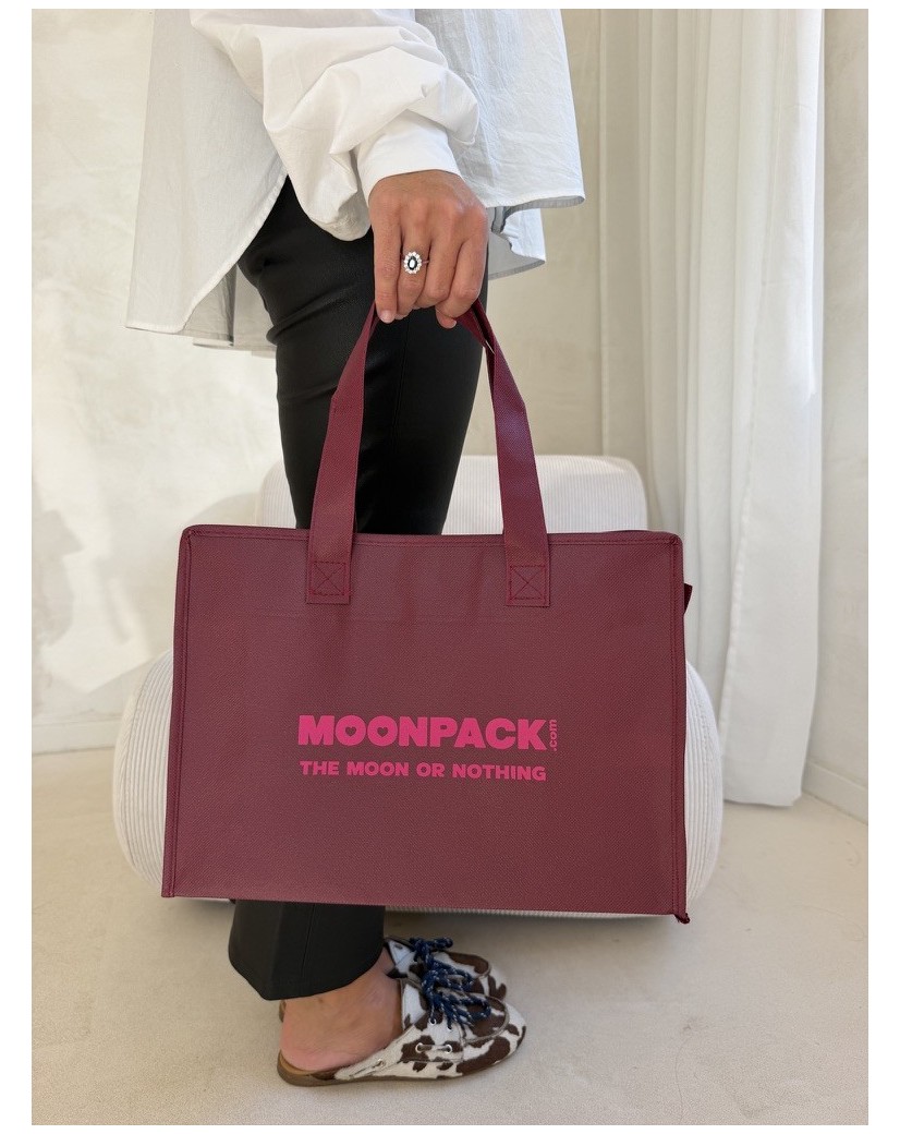 Sac non tissé personnalisé avec fermeture éclair – modèle Amsterdam Bordeaux M (35x12x25cm)