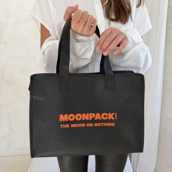 Sac non tissé personnalisé avec fermeture éclair – modèle Amsterdam Noir M (35x12x25cm)
