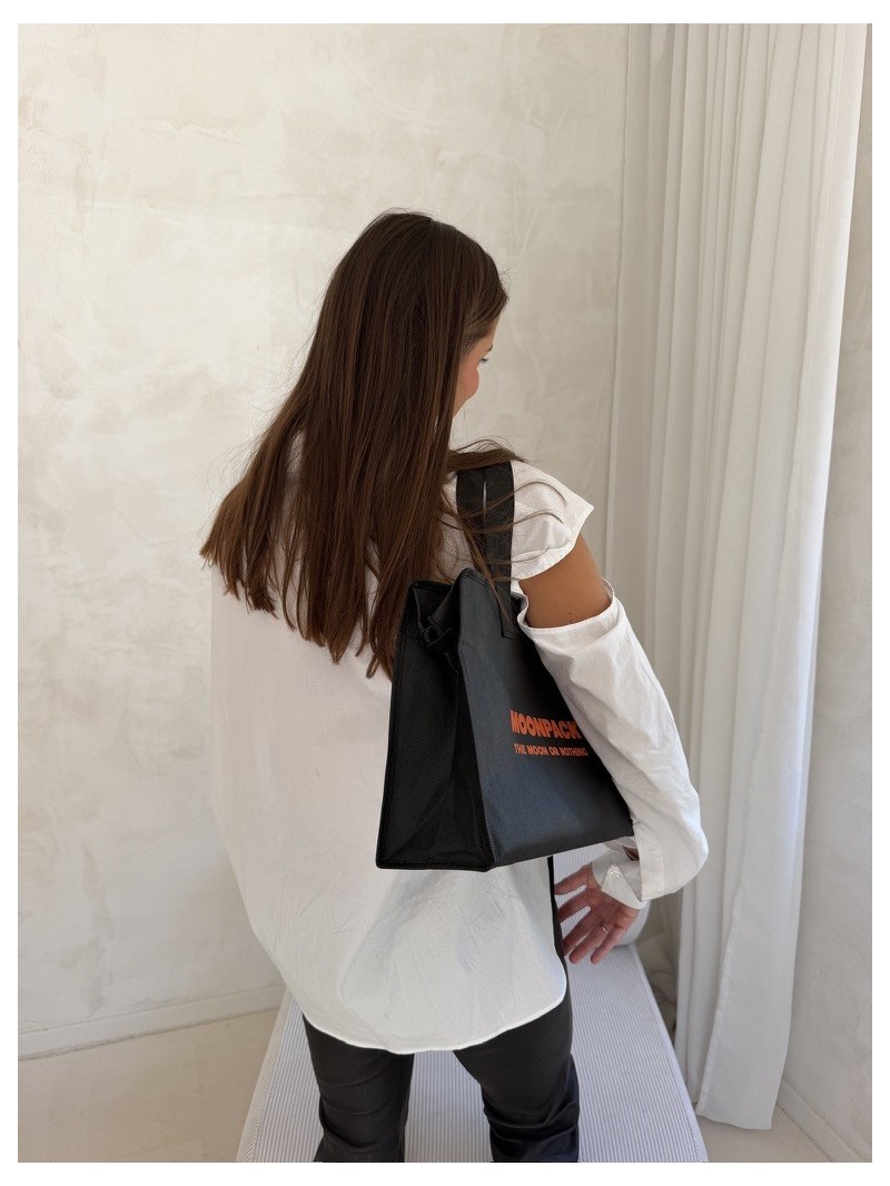 Sac non tissé personnalisé avec fermeture éclair – modèle Amsterdam Noir M (35x12x25cm)