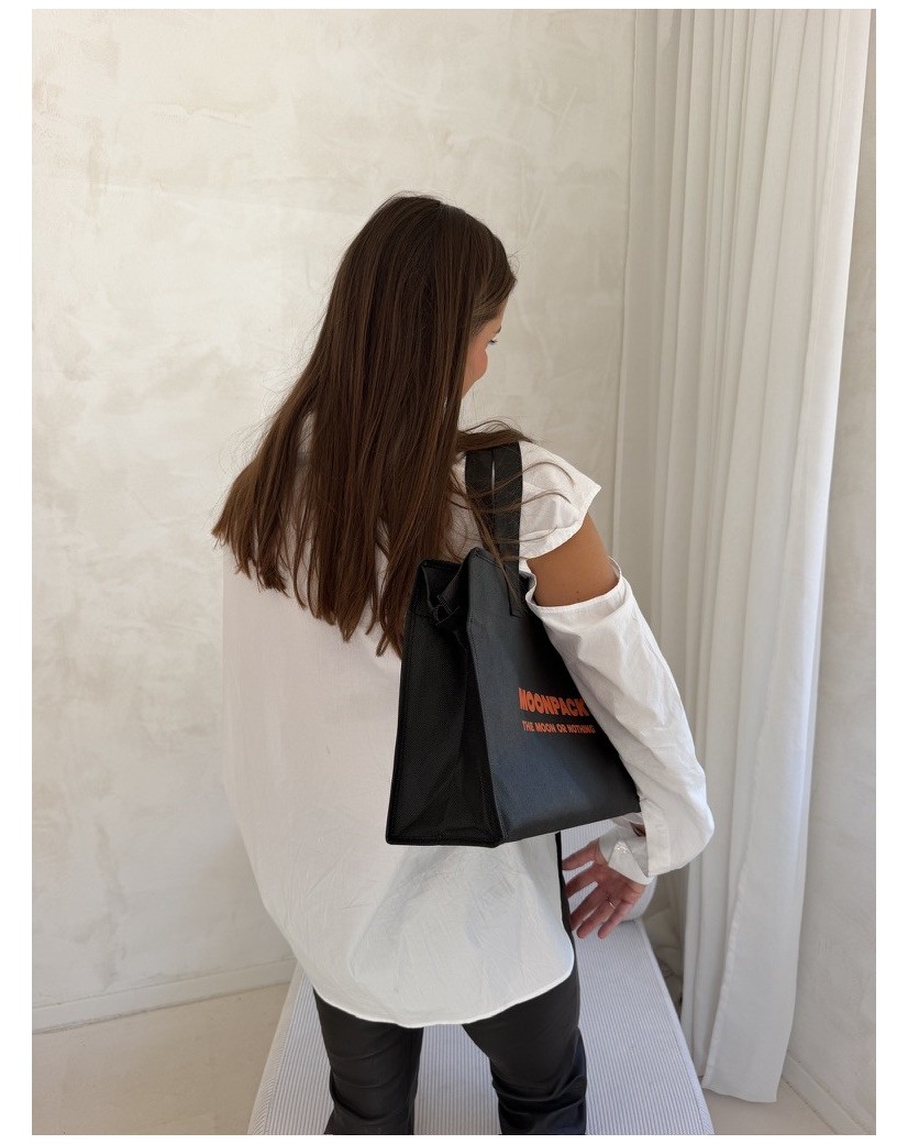 Sac non tissé personnalisé avec fermeture éclair – modèle Amsterdam Noir M (35x12x25cm)