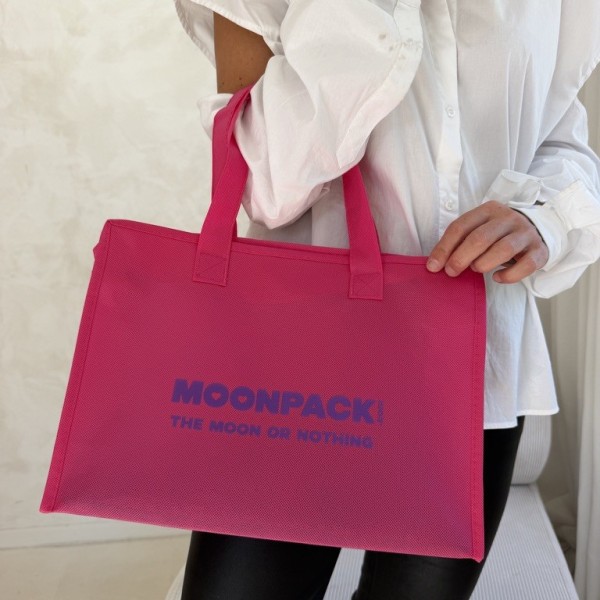 Sac non tissé personnalisé avec fermeture éclair – modèle Amsterdam Fuchsia M (35x12x25cm)