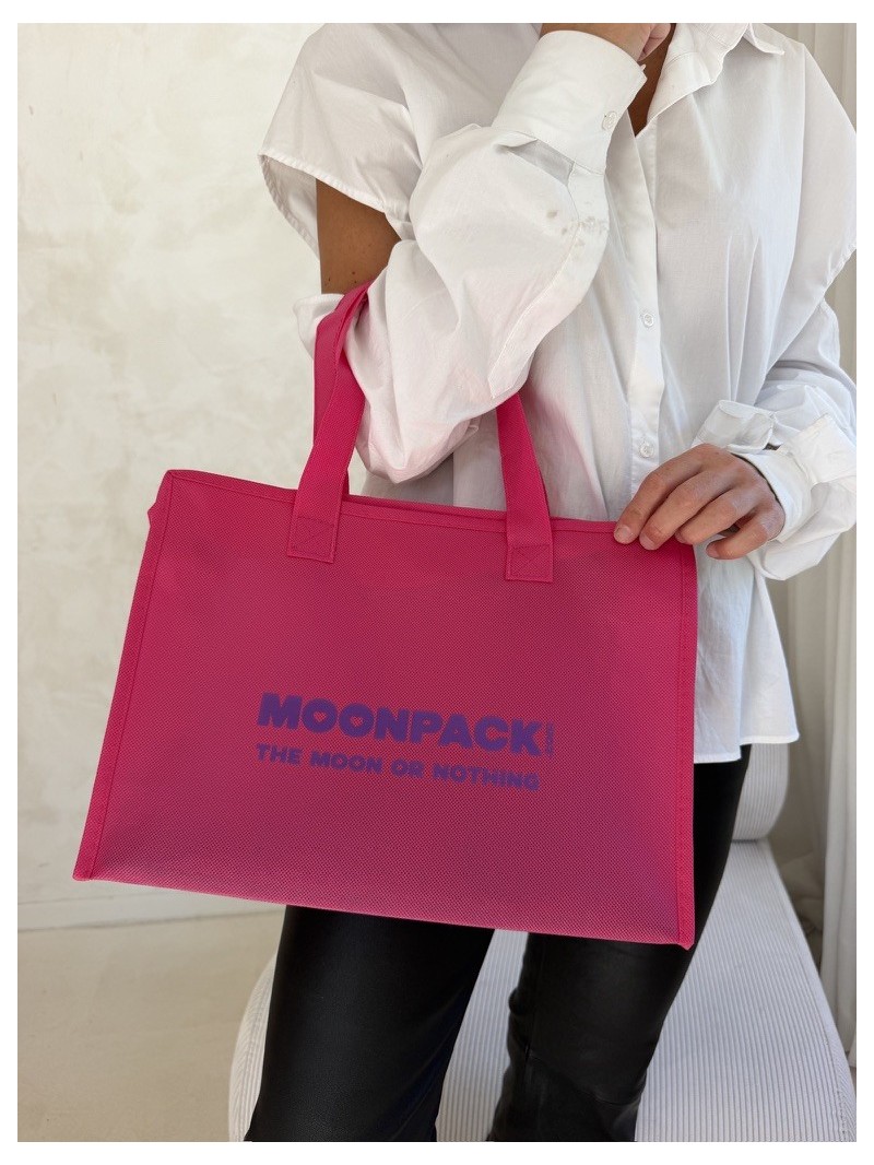 Sac non tissé personnalisé avec fermeture éclair – modèle Amsterdam Fuchsia M (35x12x25cm)