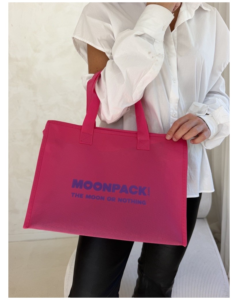 Sac non tissé personnalisé avec fermeture éclair – modèle Amsterdam Fuchsia M (35x12x25cm)