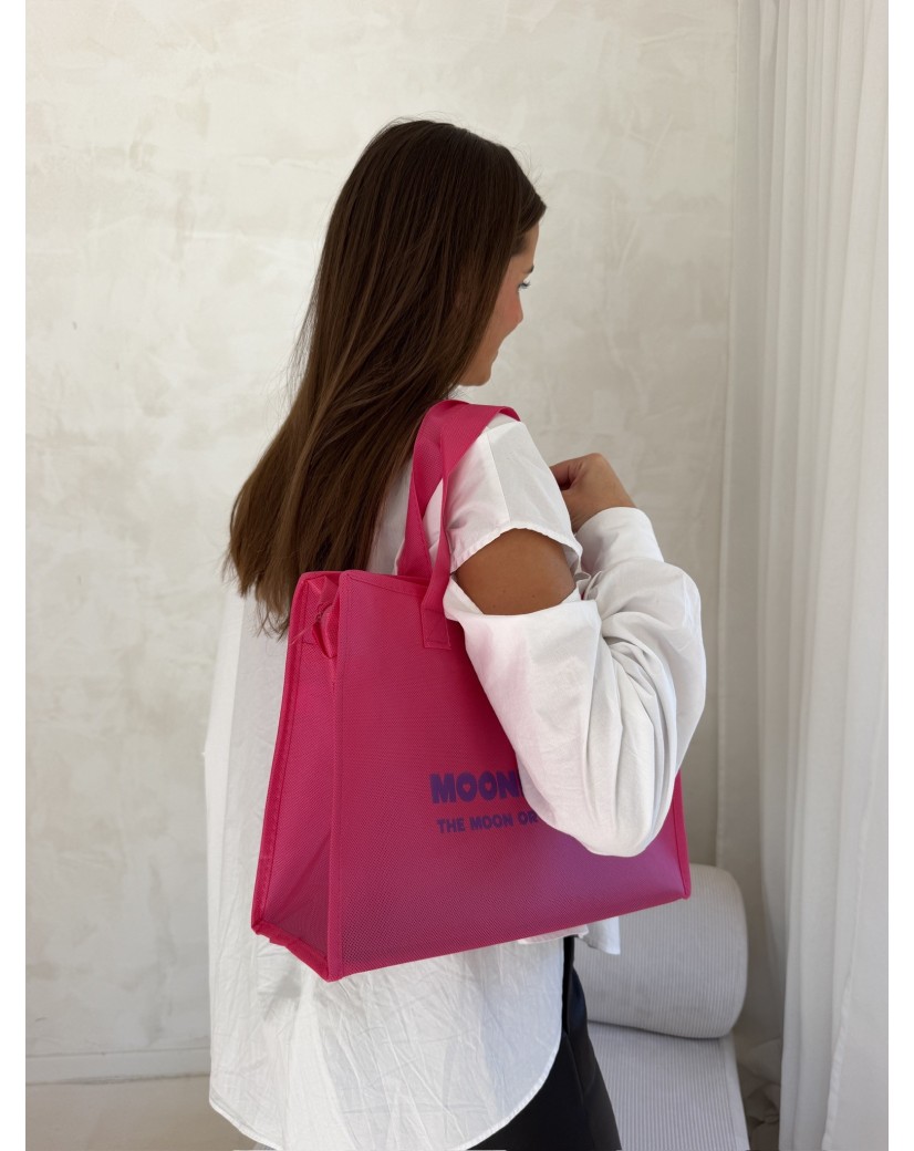 Sac non tissé personnalisé avec fermeture éclair – modèle Amsterdam Fuchsia M (35x12x25cm)