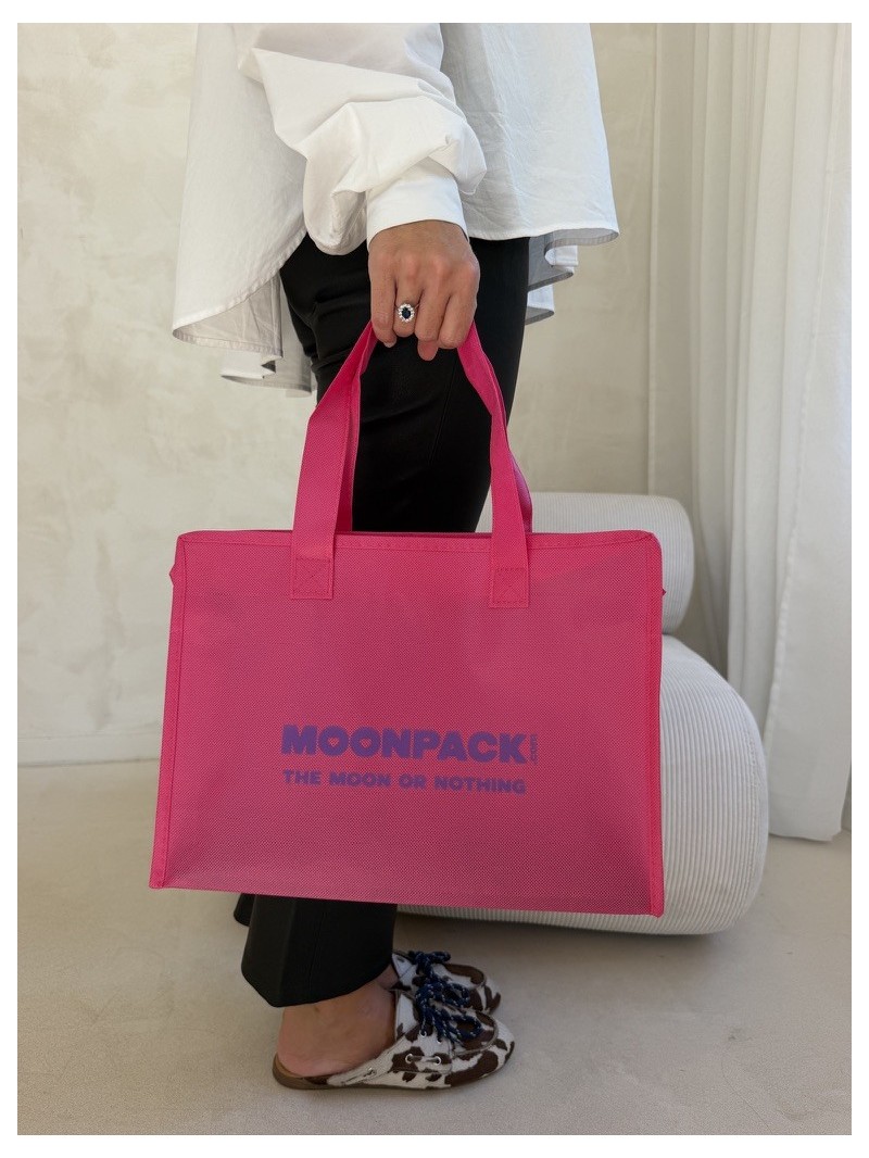 Sac non tissé personnalisé avec fermeture éclair – modèle Amsterdam Fuchsia M (35x12x25cm)