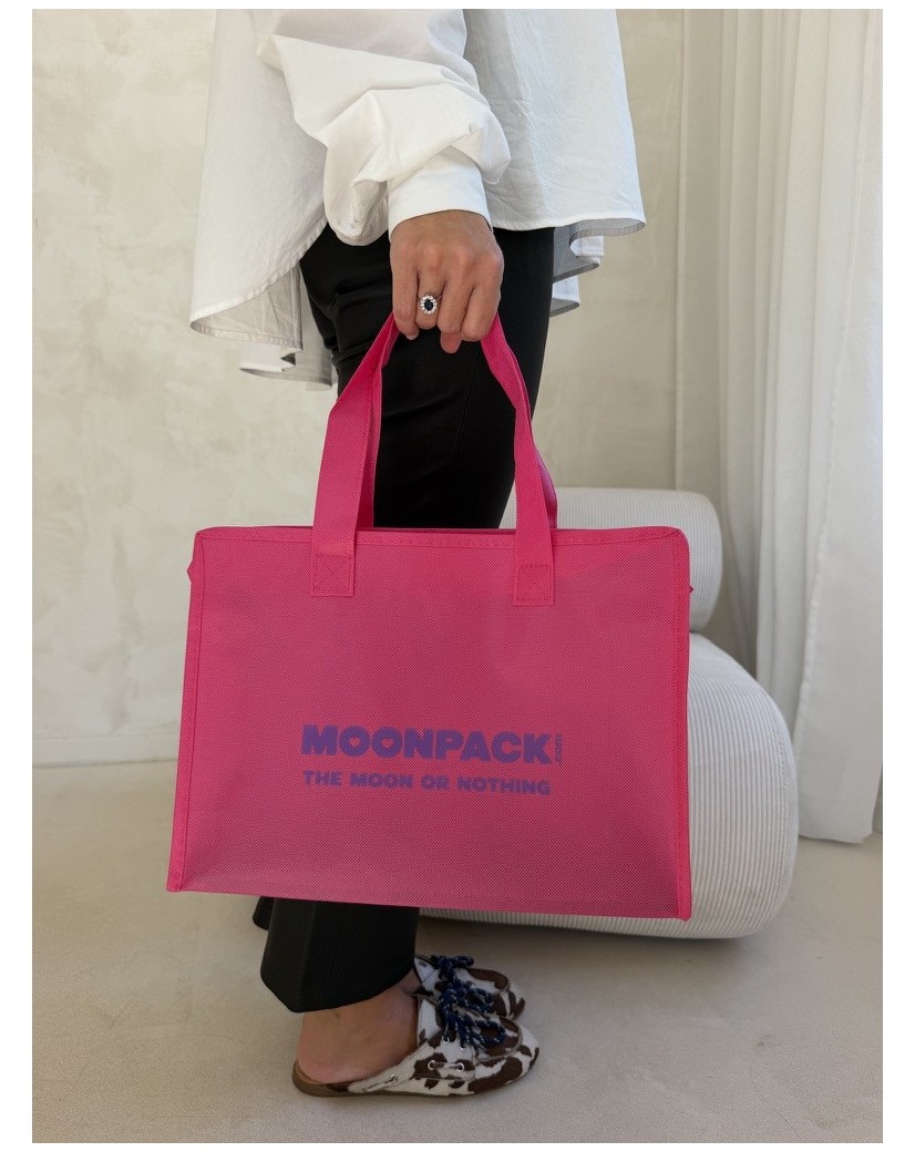Sac non tissé personnalisé avec fermeture éclair – modèle Amsterdam Fuchsia M (35x12x25cm)