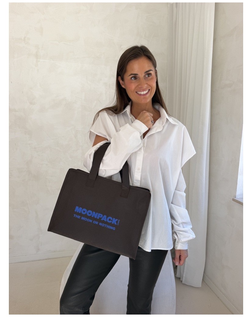Sac non tissé personnalisé avec fermeture éclair – modèle Amsterdam Brun M (35x12x25cm)