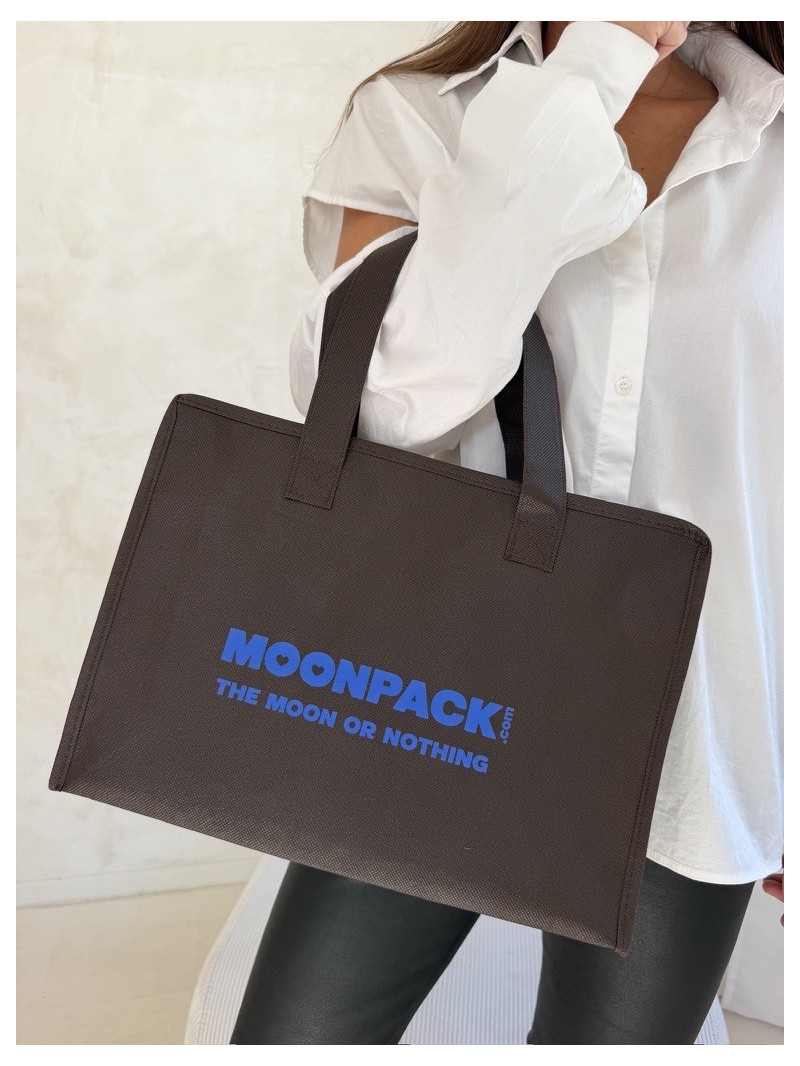 Sac non tissé personnalisé avec fermeture éclair – modèle Amsterdam Brun M (35x12x25cm)