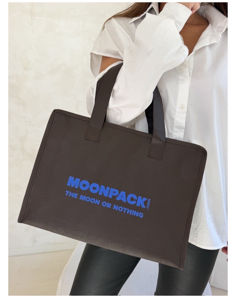 Sac non tissé personnalisé avec fermeture éclair – modèle Amsterdam Brun M (35x12x25cm)