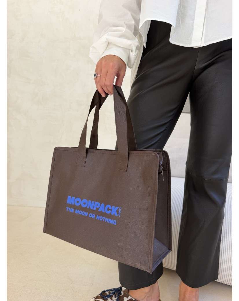 Sac non tissé personnalisé avec fermeture éclair – modèle Amsterdam Brun M (35x12x25cm)