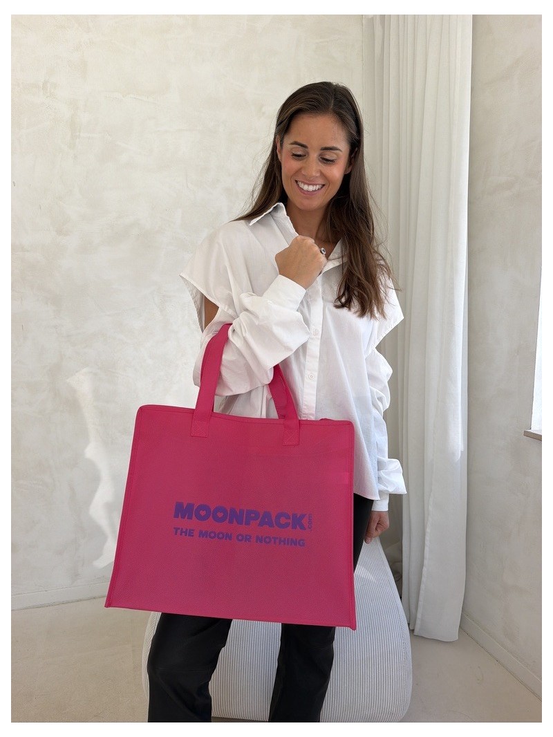 Sac non tissé personnalisé avec fermeture éclair – modèle Amsterdam Fuchsia L (42x14x35cm)