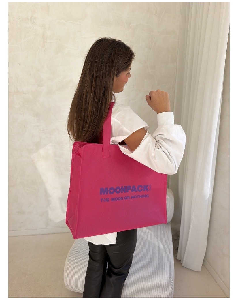 Sac non tissé personnalisé avec fermeture éclair – modèle Amsterdam Fuchsia L (42x14x35cm)