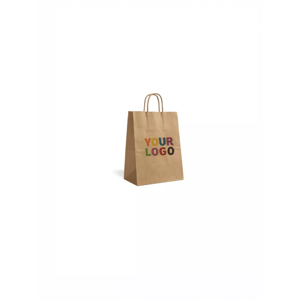 Papieren tas met gedraaide handvatten – Kraft XS (14 x 8 x 21 cm)
