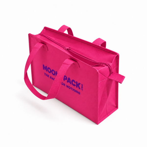 Sac non tissé personnalisé avec fermeture éclair – modèle Amsterdam Fuchsia M (35x12x25cm)