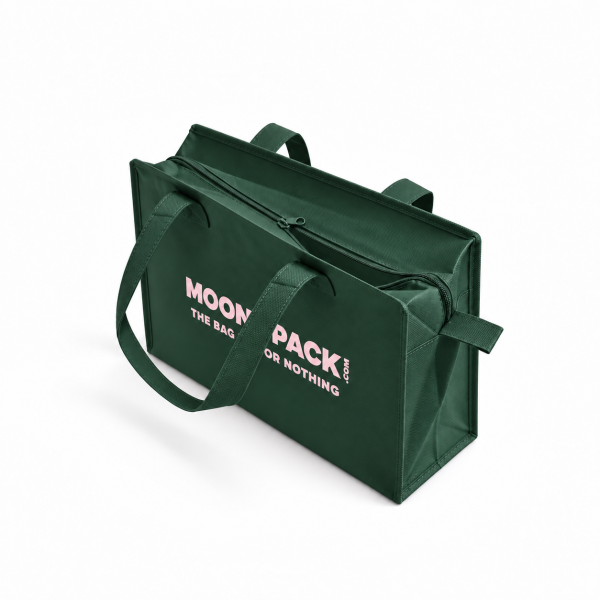 Sac non tissé personnalisé avec fermeture éclair – modèle Amsterdam Vert Sapin M (35x12x25cm)