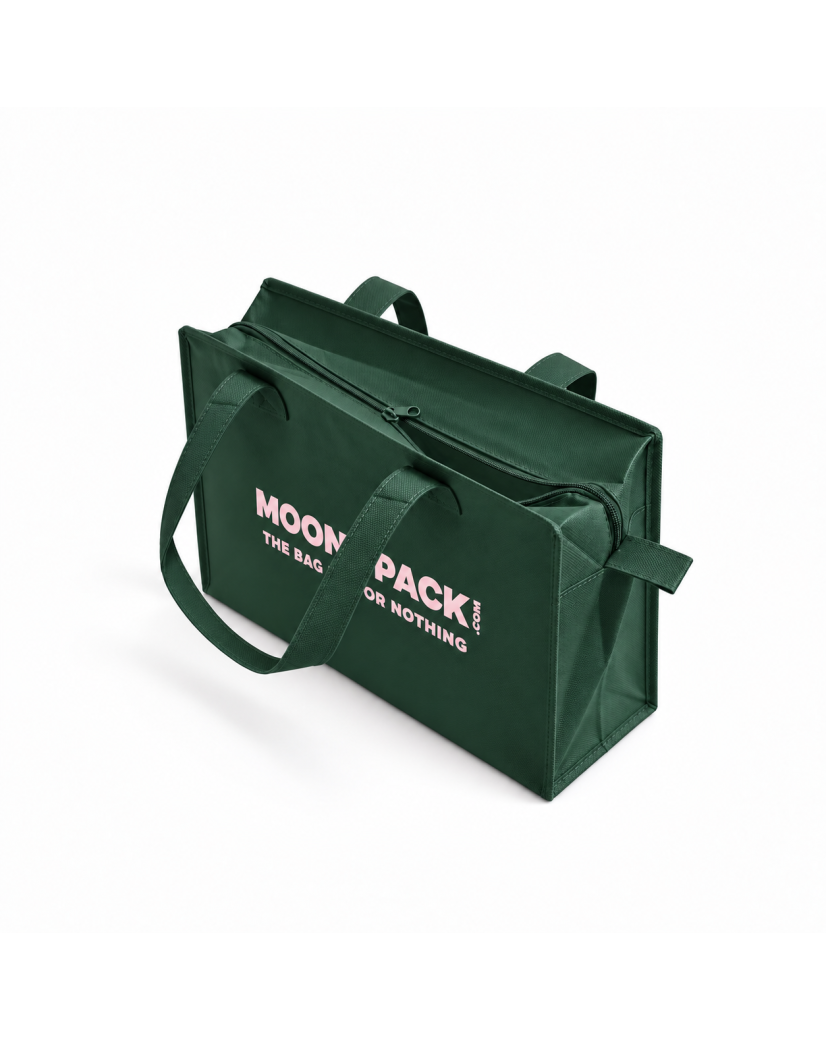 Sac non tissé personnalisé avec fermeture éclair – modèle Amsterdam Vert Sapin M (35x12x25cm)