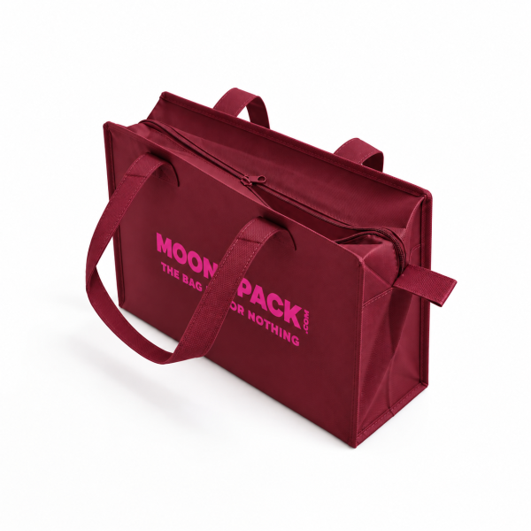 Sac non tissé personnalisé avec fermeture éclair – modèle Amsterdam Bordeaux M (35x12x25cm)