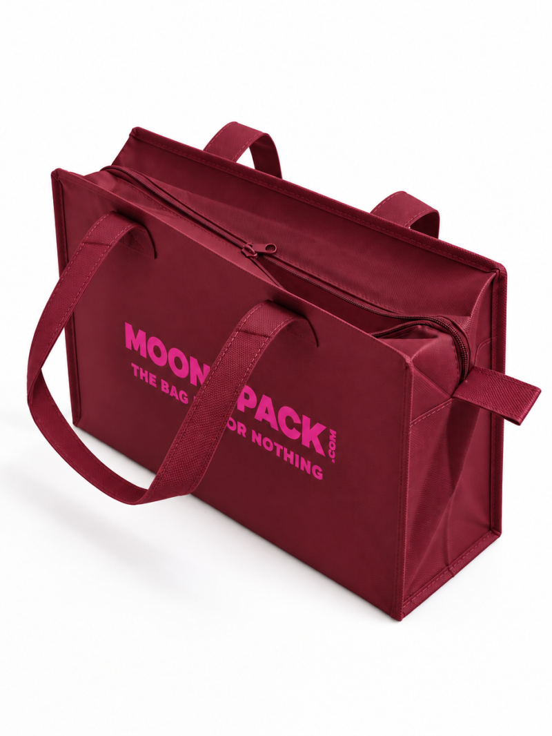 Sac non tissé personnalisé avec fermeture éclair – modèle Amsterdam Bordeaux M (35x12x25cm)
