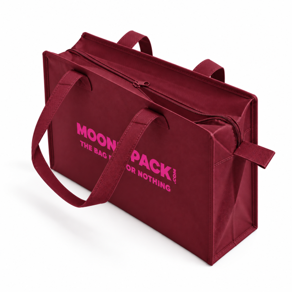 Sac non tissé personnalisé avec fermeture éclair – modèle Amsterdam Bordeaux L (42x14x35cm)