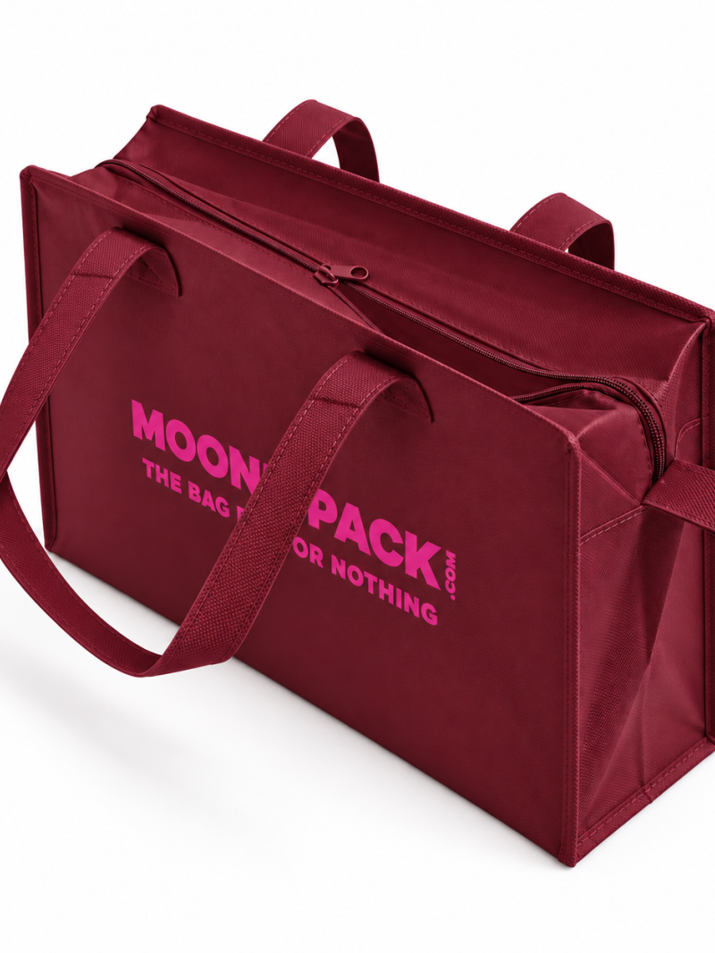 Sac non tissé personnalisé avec fermeture éclair – modèle Amsterdam Bordeaux L (42x14x35cm)