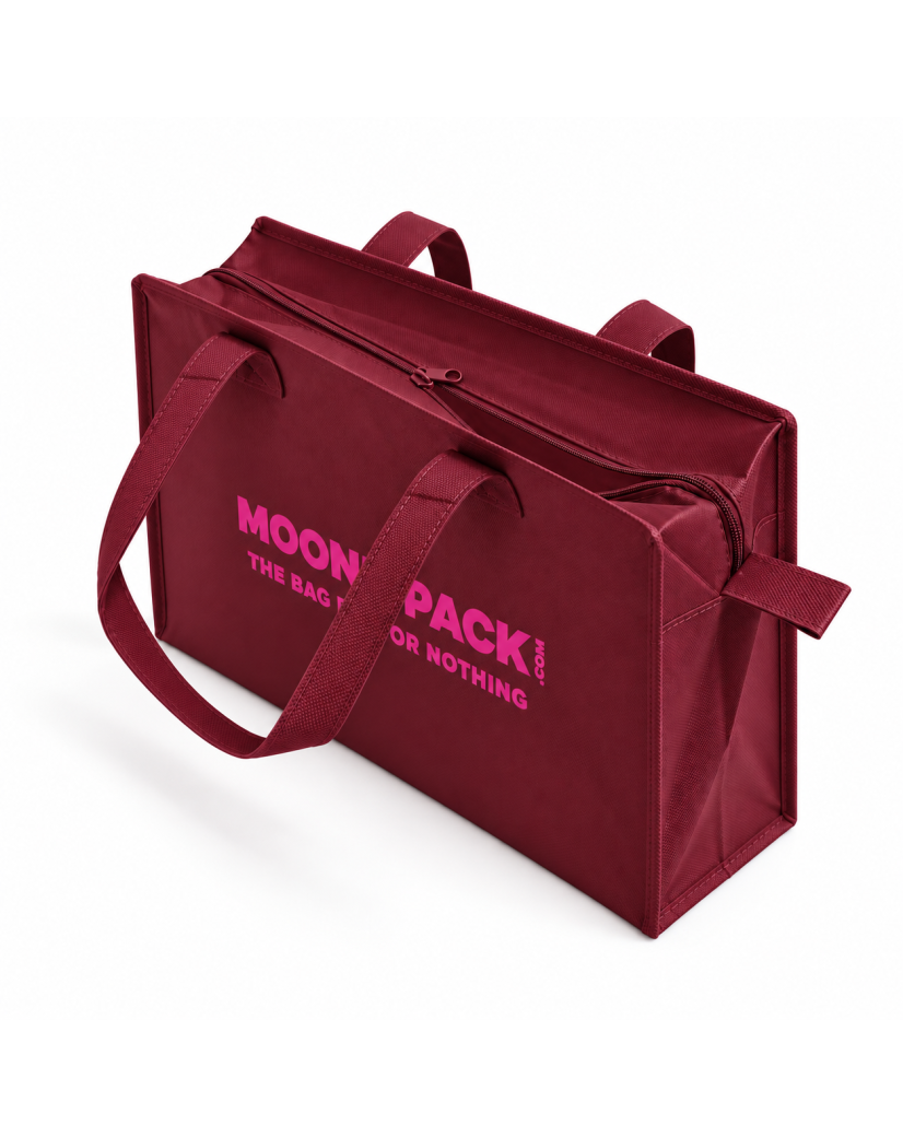 Sac non tissé personnalisé avec fermeture éclair – modèle Amsterdam Bordeaux L (42x14x35cm)