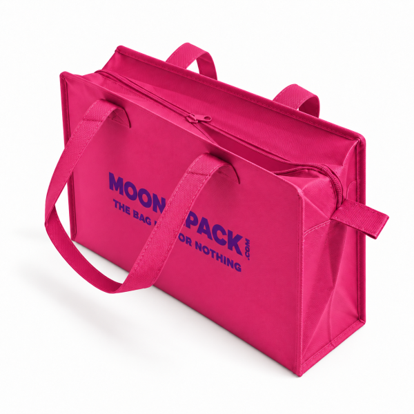 Sac non tissé personnalisé avec fermeture éclair – modèle Amsterdam Fuchsia L (42x14x35cm)