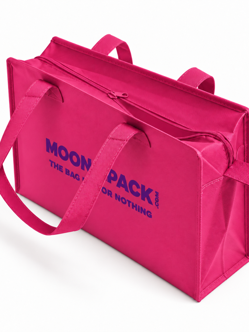 Sac non tissé personnalisé avec fermeture éclair – modèle Amsterdam Fuchsia L (42x14x35cm)