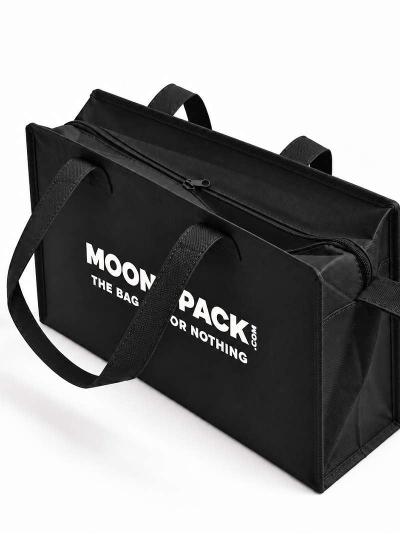 Sac non tissé personnalisé avec fermeture éclair – modèle Amsterdam Noir L (42x14x35cm)