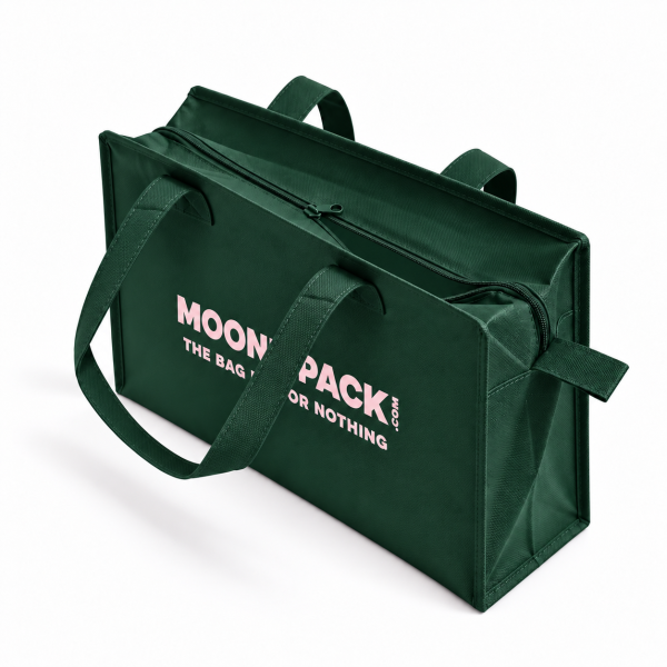 Sac non tissé personnalisé avec fermeture éclair – modèle Amsterdam Vert sapin L (42x14x35cm)