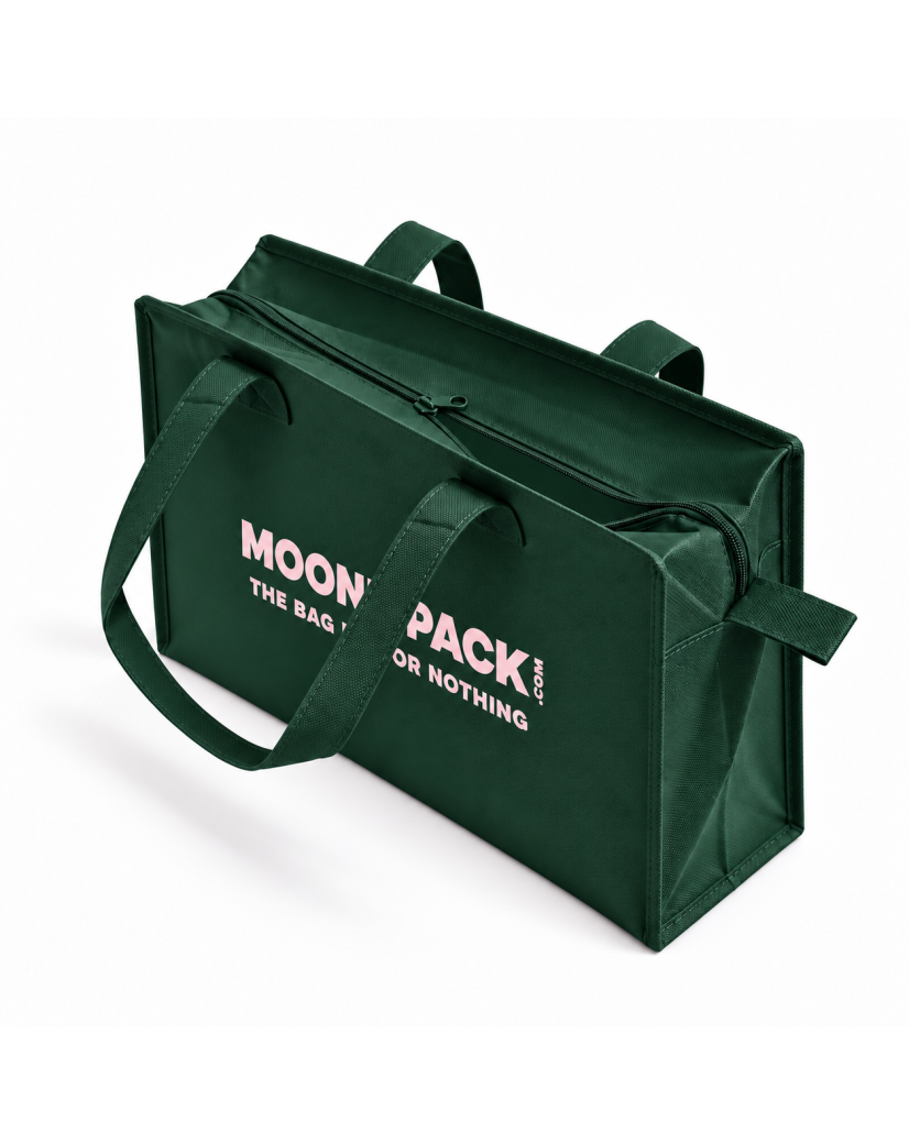 Sac non tissé personnalisé avec fermeture éclair – modèle Amsterdam Vert sapin L (42x14x35cm)