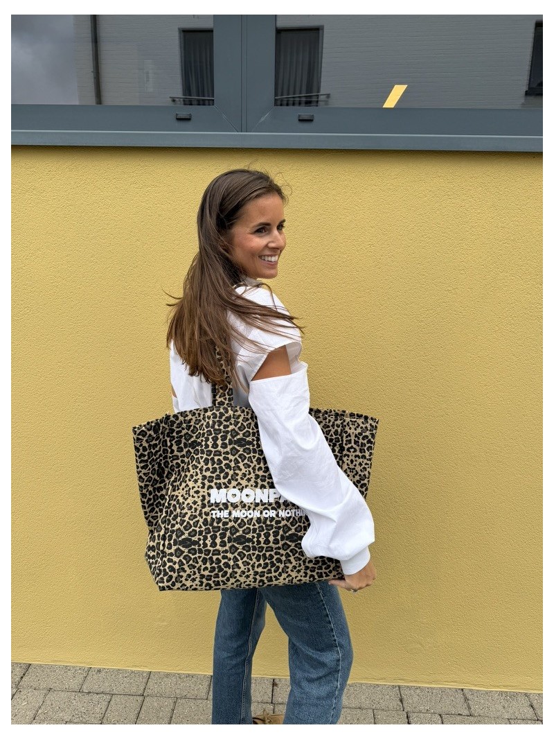 BAUMWOLLTASCHE "NANCY" - DUNKLER LEOPARD ? (43x15x36 cm)