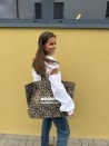 BAUMWOLLTASCHE "NANCY" - DUNKLER LEOPARD ? (43x15x36 cm)