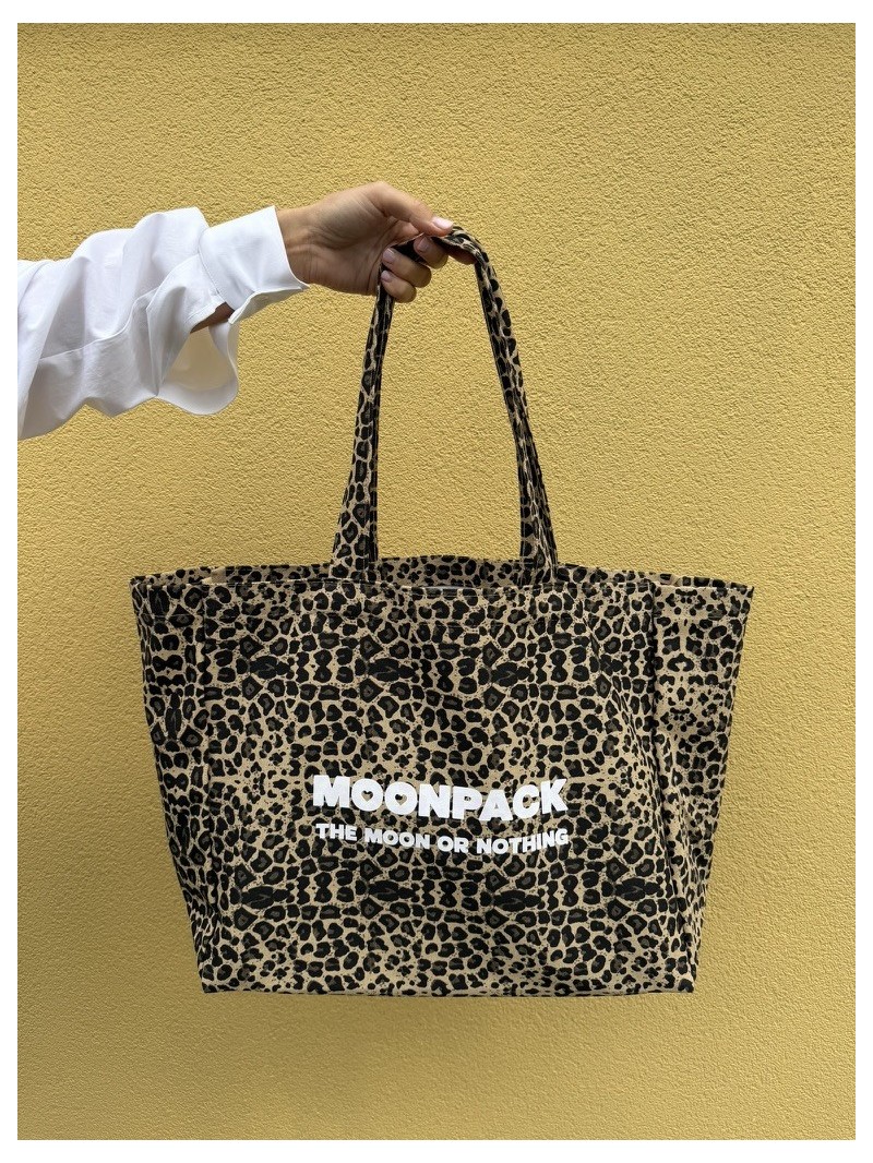 BAUMWOLLTASCHE "NANCY" - DUNKLER LEOPARD ? (43x15x36 cm)