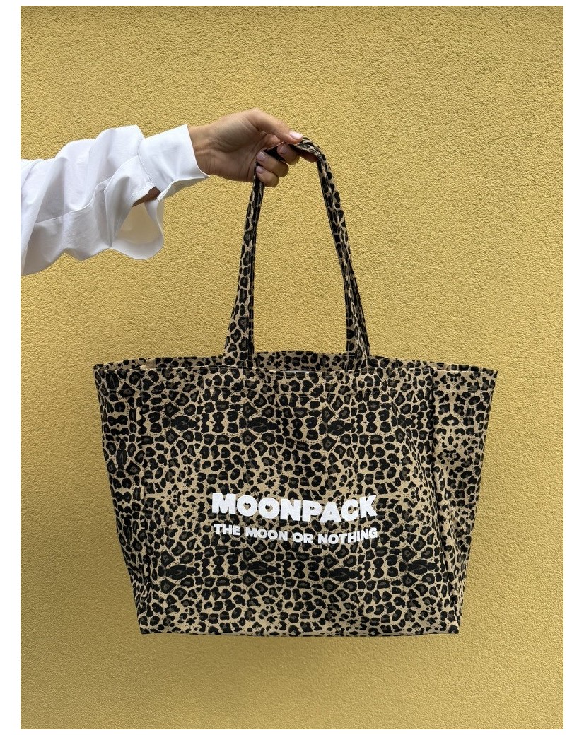 BAUMWOLLTASCHE "NANCY" - DUNKLER LEOPARD ? (43x15x36 cm)