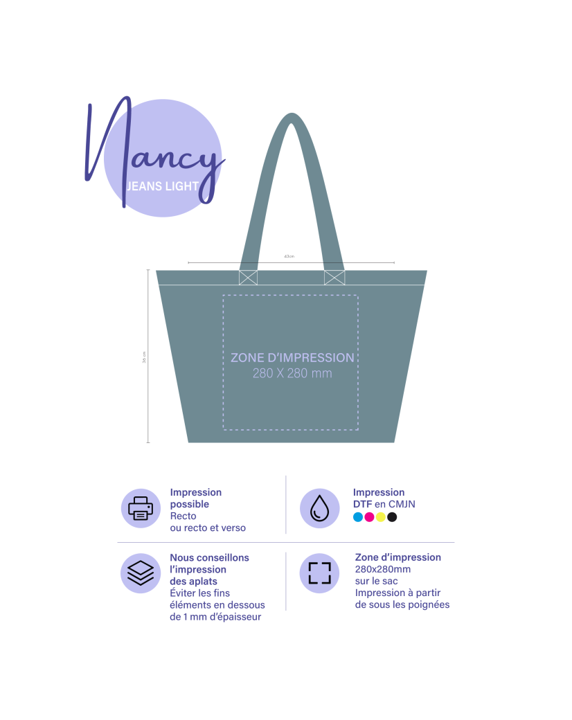 COTTON BAG “NANCY”– LIGHT JEANS 💙 (43x15x36 cm)