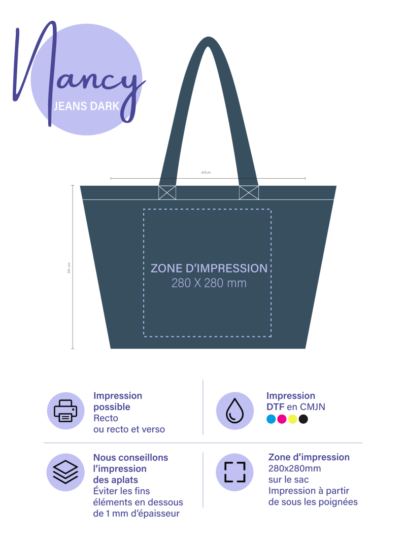 COTTON BAG “NANCY” – DARK JEANS 💙 (43x15x36 cm)