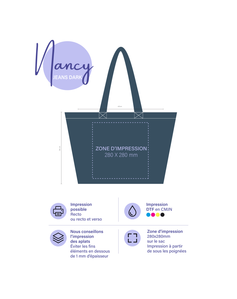 COTTON BAG “NANCY” – DARK JEANS 💙 (43x15x36 cm)