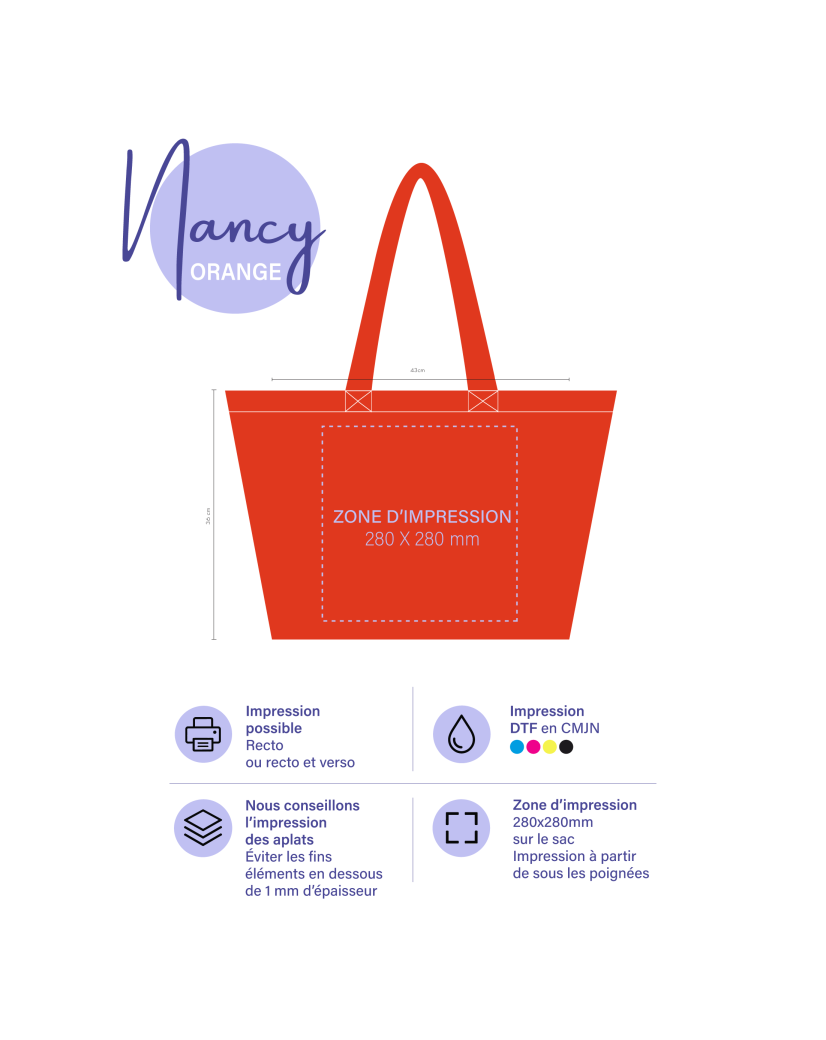 Sac cabas réutilisable – Nancy Orange (43×15×36 cm)