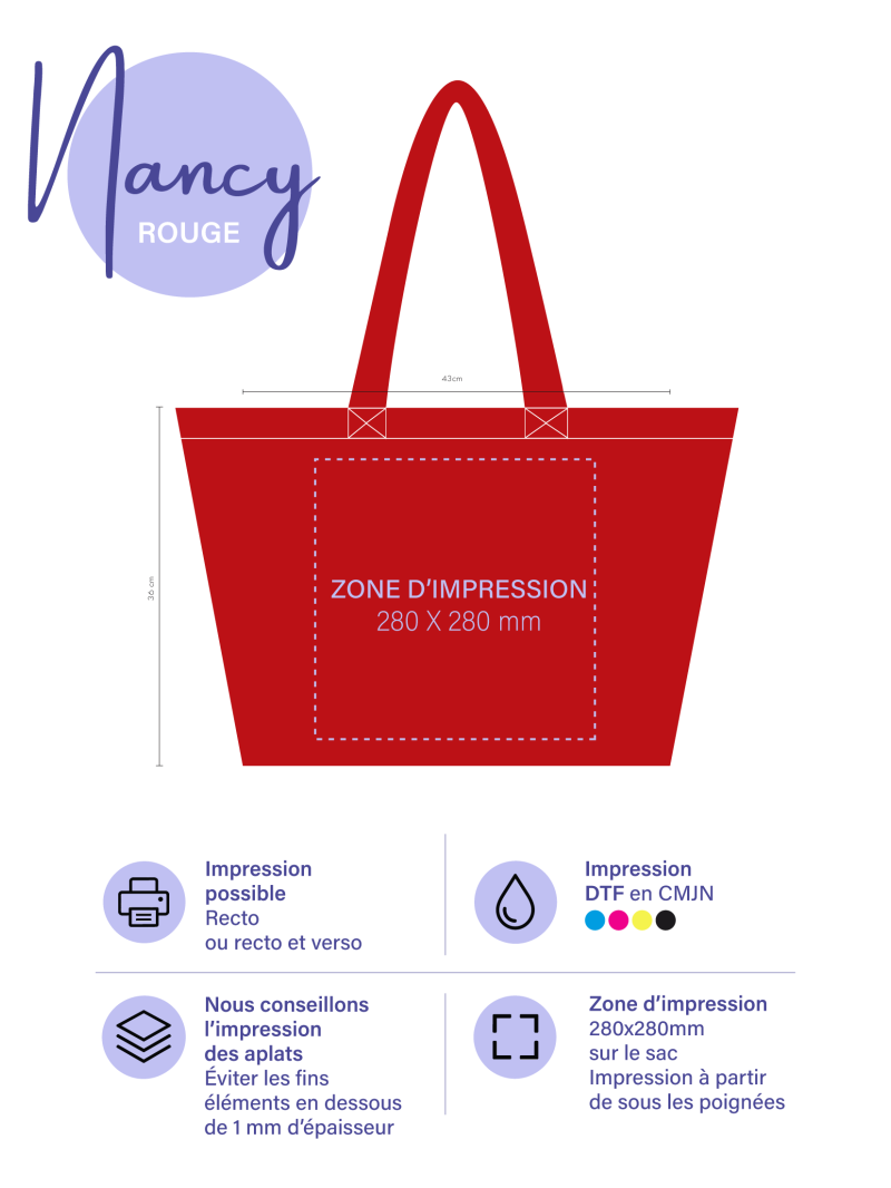 Sac cabas réutilisable – Nancy Rouge (43×15×36 cm)