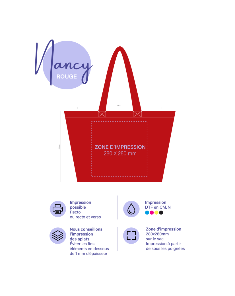 BOLSA DE ALGODÓN "NANCY" – ROJO (43x15x36cm)