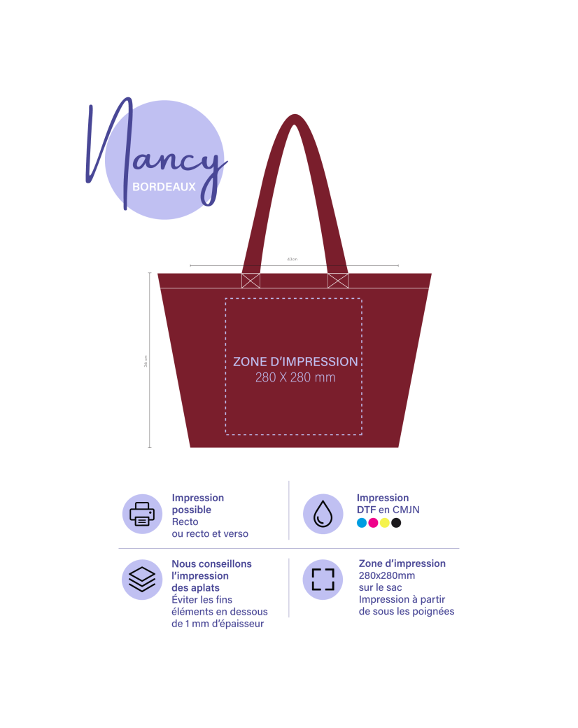 BOLSA DE ALGODÓN "NANCY" – BORDEAUX (43x15x36cm)